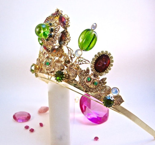 One of a kind original tiara of hand laid crystal and manipulated metal by Richard Bradley for My Pink Planet.